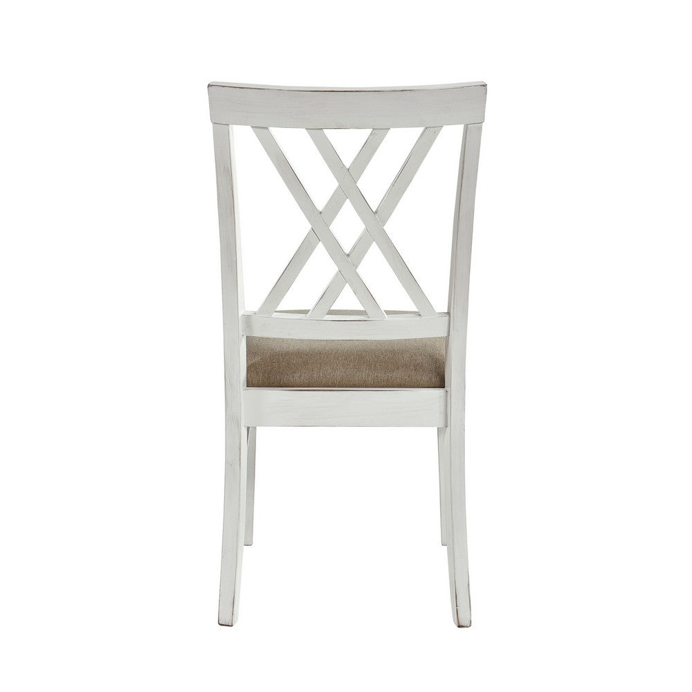 Hyna 19 Inch Side Dining Chair, X Cross Back, Khaki Seat, Farmhouse White - BM316877