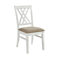 Hyna 19 Inch Side Dining Chair, X Cross Back, Khaki Seat, Farmhouse White - BM316877