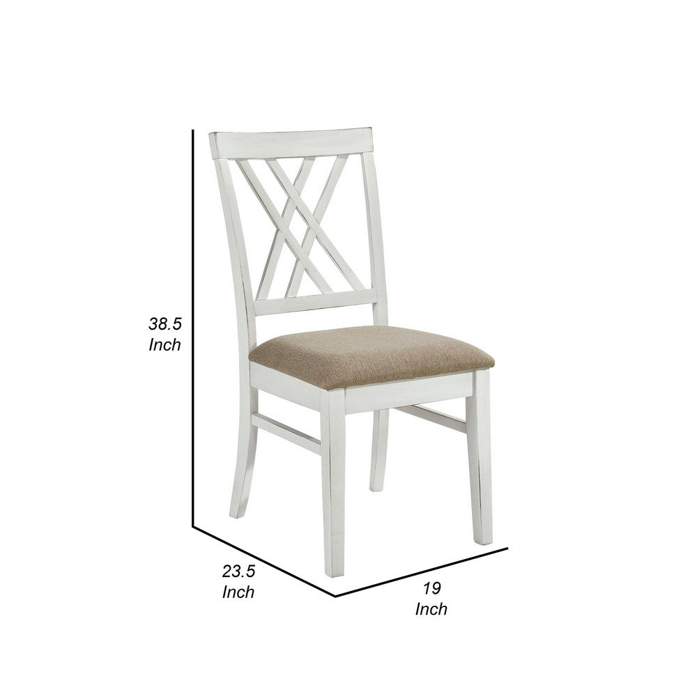 Hyna 19 Inch Side Dining Chair, X Cross Back, Khaki Seat, Farmhouse White - BM316877