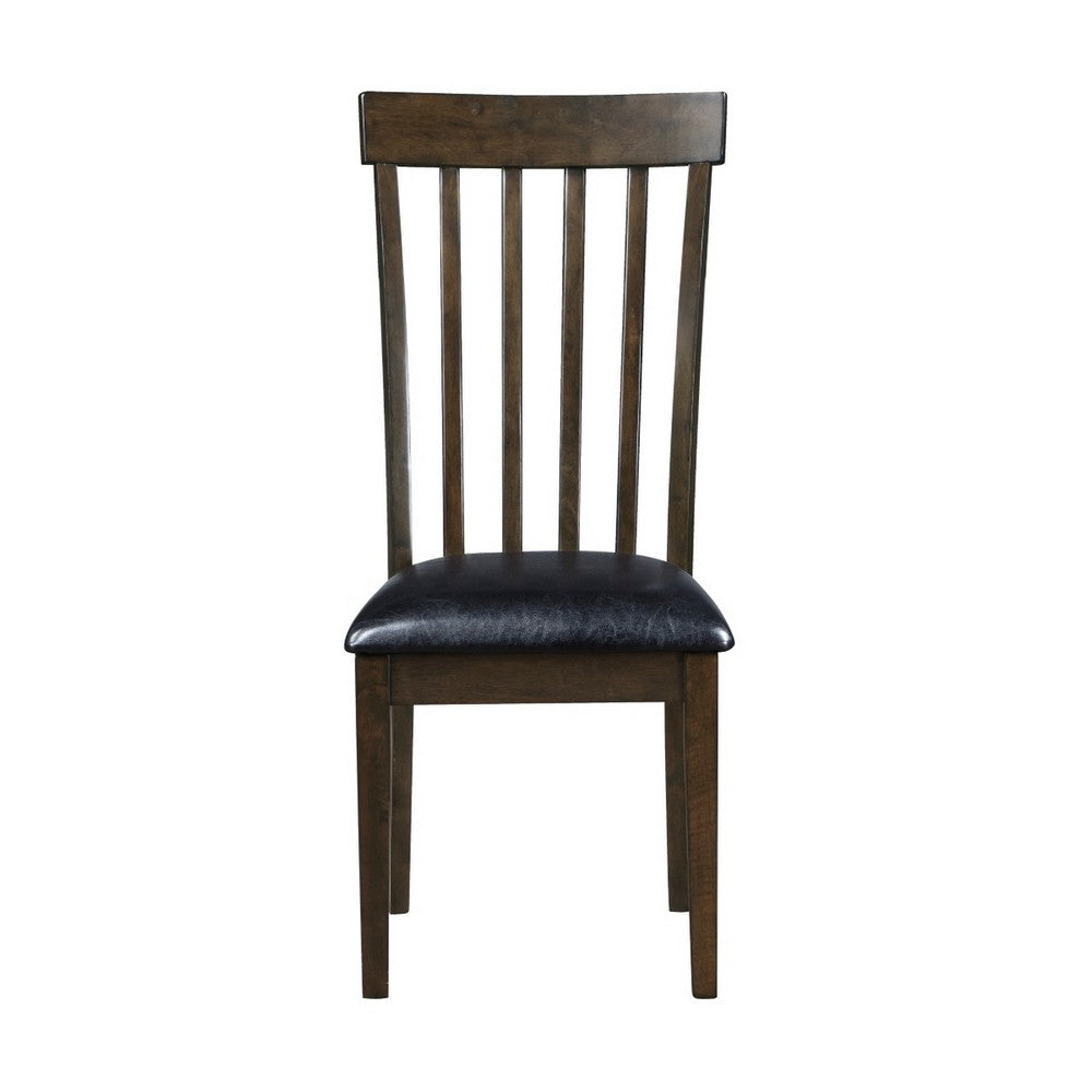 Kyn 18 Inch Side Dining Chair, Slatted Back, Padded Seat, Farmhouse Brown - BM316879