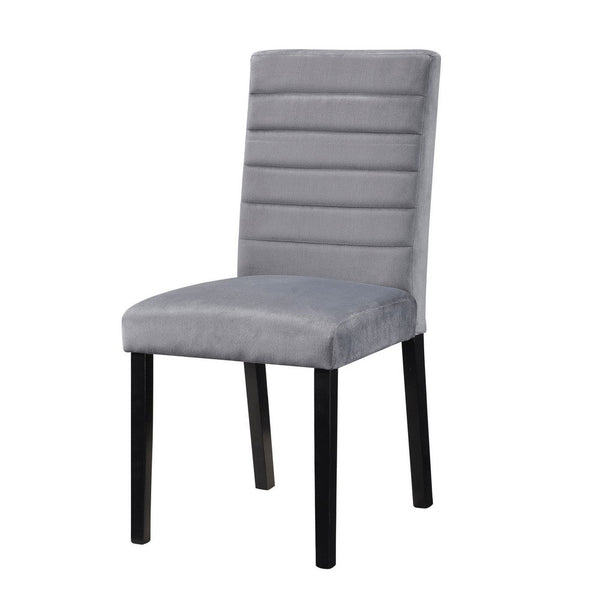 Andy 18 Inch Side Dining Chair, Channel Tufted Gray Velvet, Black Wood - BM316883