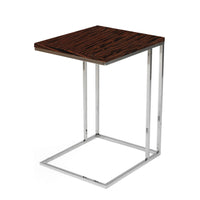 Zen 23 Inch Side Table, Rectangular Tray Top, C Shape Chrome, Ebony Brown - BM316890