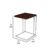 Zen 23 Inch Side Table, Rectangular Tray Top, C Shape Chrome, Ebony Brown - BM316890