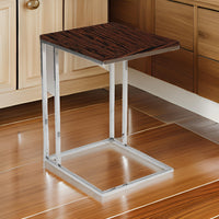 Zen 23 Inch Side Table, Rectangular Tray Top, C Shape Chrome, Ebony Brown - BM316890