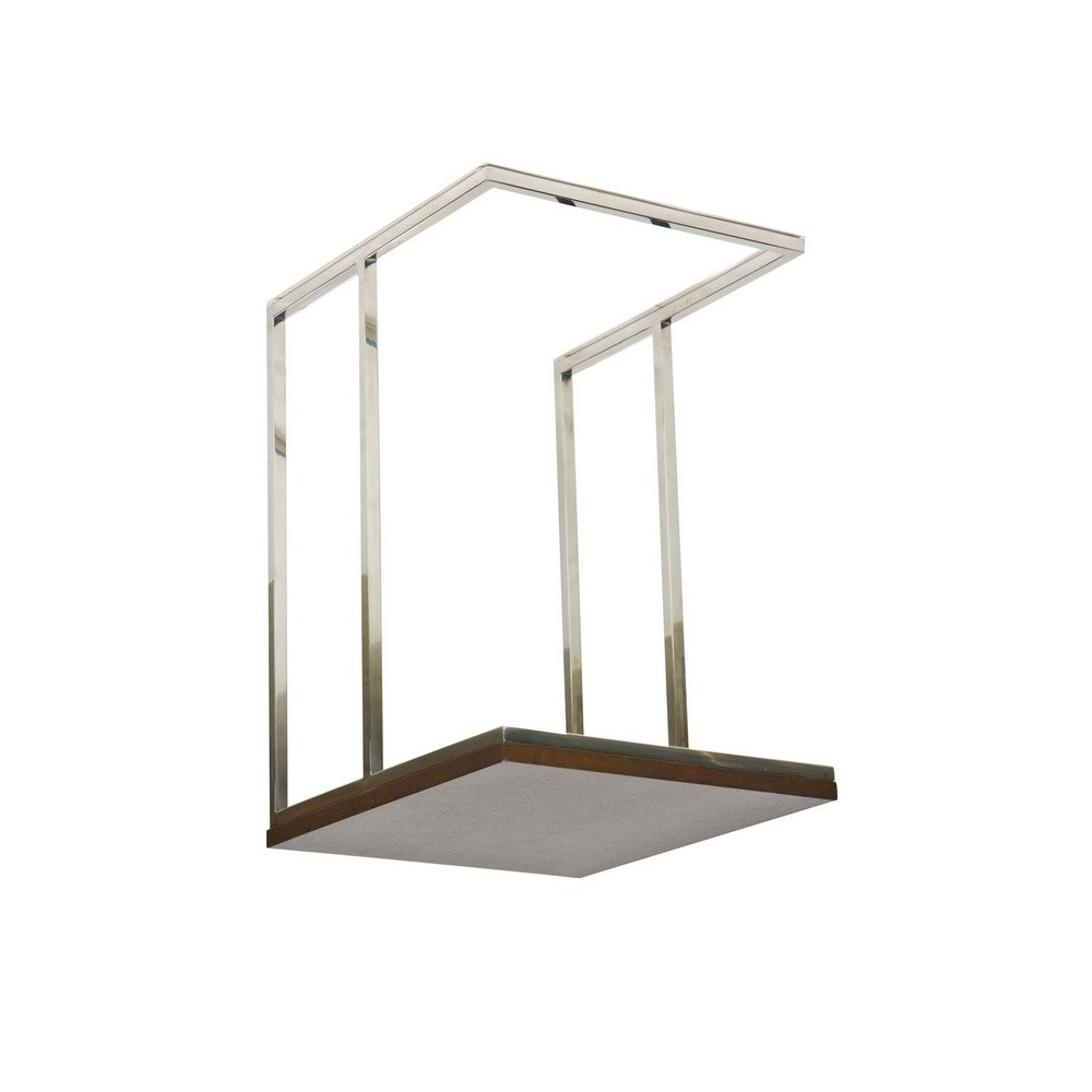 Zen 23 Inch Side Table, Espresso Brown Rectangular Tray Top, C Shape Chrome - BM316891