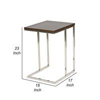 Zen 23 Inch Side Table, Espresso Brown Rectangular Tray Top, C Shape Chrome - BM316891