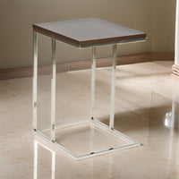 Zen 23 Inch Side Table, Espresso Brown Rectangular Tray Top, C Shape Chrome - BM316891