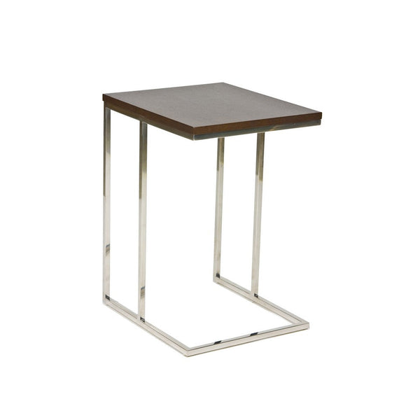 Zen 23 Inch Side Table, Espresso Brown Rectangular Tray Top, C Shape Chrome - BM316891