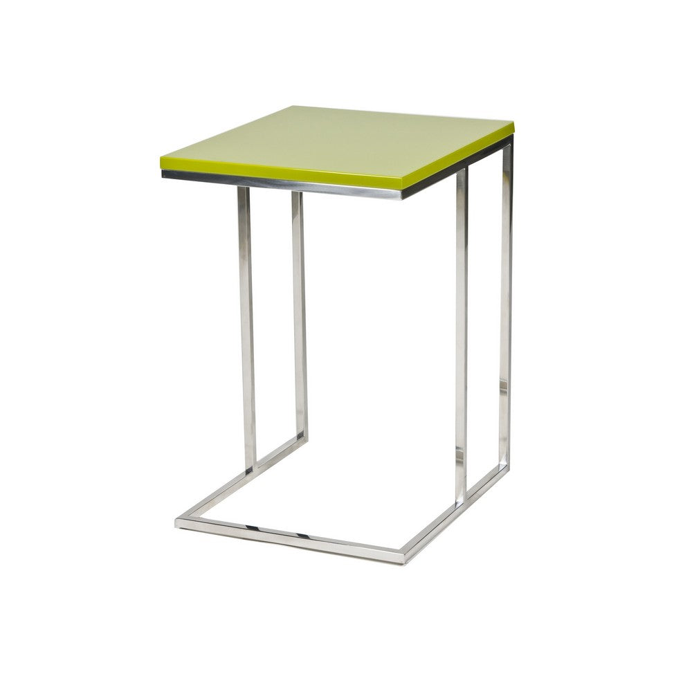 Zen 23 Inch Side Table, Rectangular Tray Top, C Shape Chrome Frame, Green - BM316892