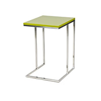 Zen 23 Inch Side Table, Rectangular Tray Top, C Shape Chrome Frame, Green - BM316892