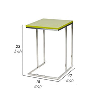 Zen 23 Inch Side Table, Rectangular Tray Top, C Shape Chrome Frame, Green - BM316892