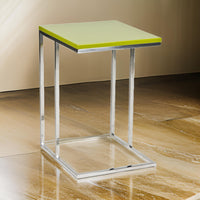 Zen 23 Inch Side Table, Rectangular Tray Top, C Shape Chrome Frame, Green - BM316892