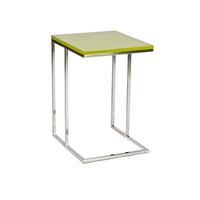 Zen 23 Inch Side Table, Rectangular Tray Top, C Shape Chrome Frame, Green - BM316892