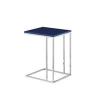 Zen 23 Inch Side Table, Rectangular Tray Top, C Shape Chrome, Navy Blue - BM316893