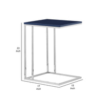 Zen 23 Inch Side Table, Rectangular Tray Top, C Shape Chrome, Navy Blue - BM316893