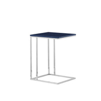 Zen 23 Inch Side Table, Rectangular Tray Top, C Shape Chrome, Navy Blue - BM316893