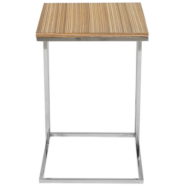 Zen 23 Inch Side Table, Rectangular Tray Top, C Chrome Frame, Zebrano Brown - BM316897