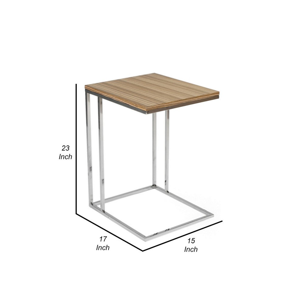 Zen 23 Inch Side Table, Rectangular Tray Top, C Chrome Frame, Zebrano Brown - BM316897