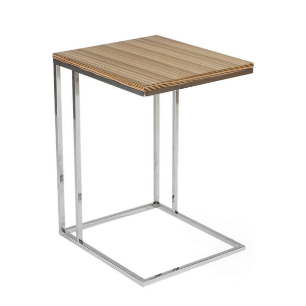 Zen 23 Inch Side Table, Rectangular Tray Top, C Chrome Frame, Zebrano Brown - BM316897