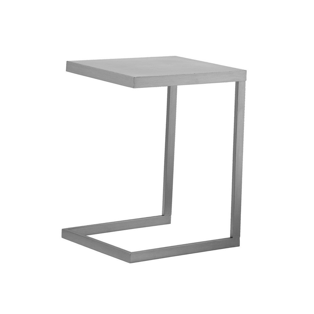 Tom 23 Inch Side End Table, Square Tray Top, Brushed C Shaped Steel Frame - BM316909