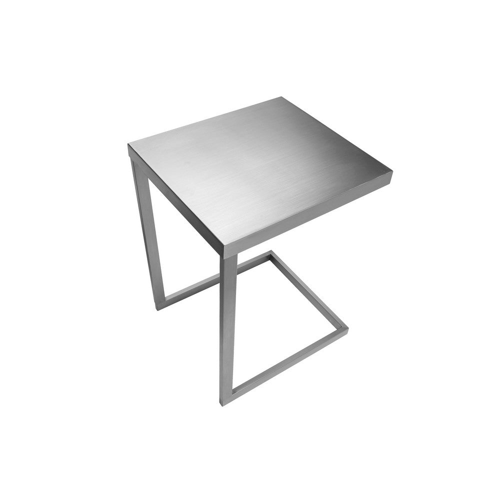 Tom 23 Inch Side End Table, Square Tray Top, Brushed C Shaped Steel Frame - BM316909