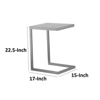 Tom 23 Inch Side End Table, Square Tray Top, Brushed C Shaped Steel Frame - BM316909