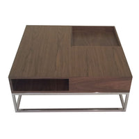 Rina 35 Inch Coffee Table, Removable Square Wood Tray, Storage, Steel Base - BM316911