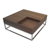 Rina 35 Inch Coffee Table, Removable Square Wood Tray, Storage, Steel Base - BM316911