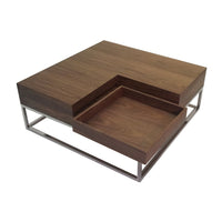 Rina 35 Inch Coffee Table, Removable Square Wood Tray, Storage, Steel Base - BM316911