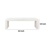 Jea 62 Inch Accent Bench, Plush White Boucle Upholstery, Wide Panel Legs - BM316913