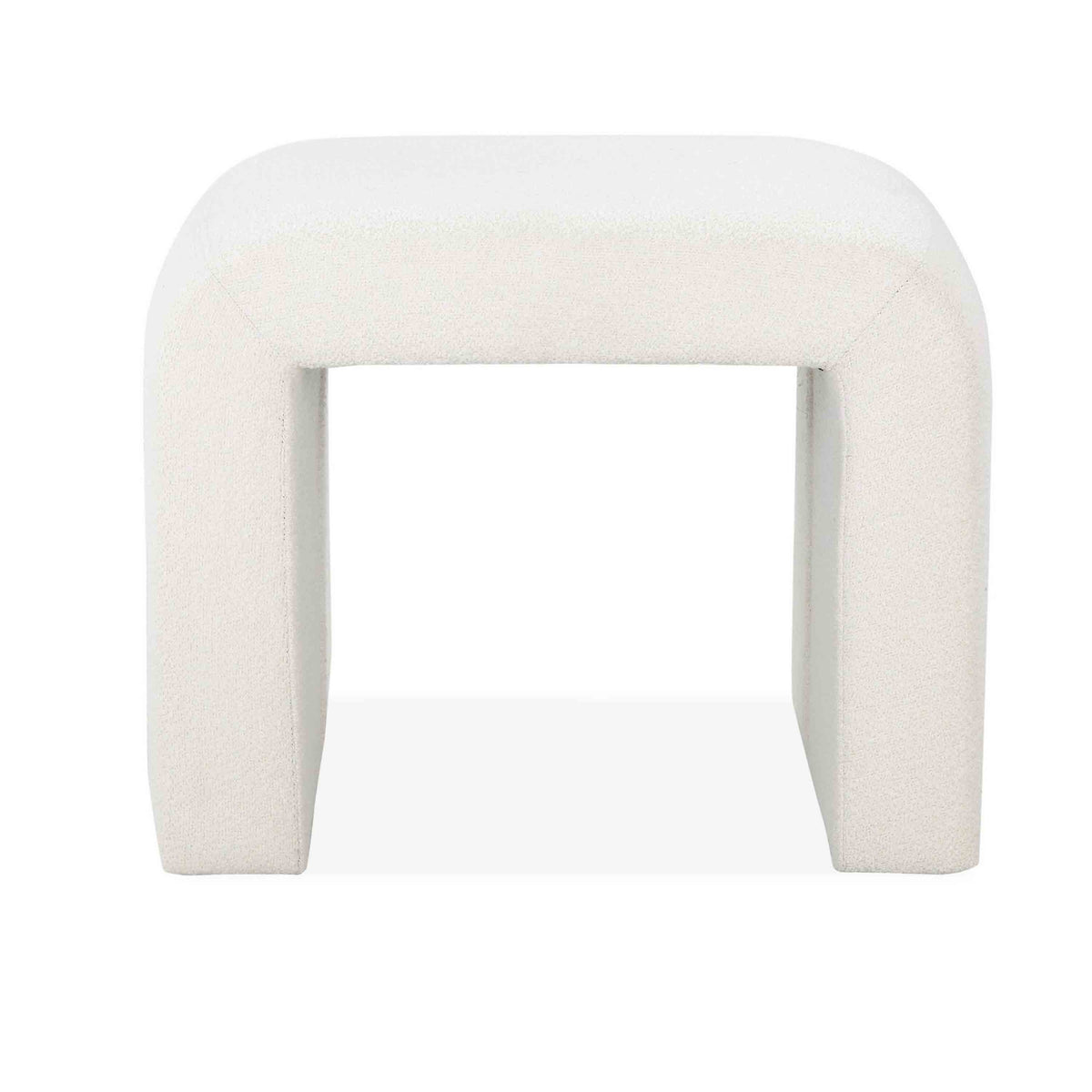 Jea 24 Inch Accent Stool, Soft Cushioned Seat, White Boucle, Panel Legs - BM316914