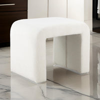 Jea 24 Inch Accent Stool, Soft Cushioned Seat, White Boucle, Panel Legs - BM316914