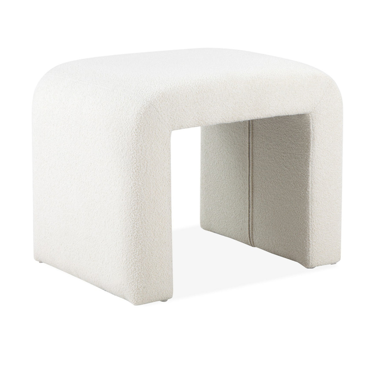 Jea 24 Inch Accent Stool, Soft Cushioned Seat, White Boucle, Panel Legs - BM316914