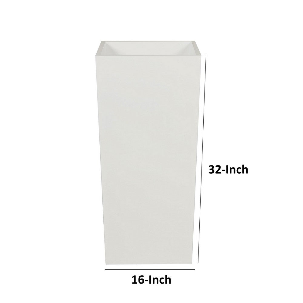 Zeny 32 Inch Tall Planter Vase with Hidden Insert, Tapered Barrel, White - BM316915