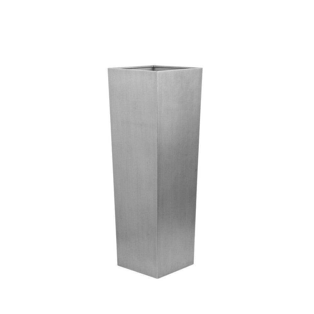 Zeny 48 Inch Tall Planter Vase with Hidden Insert, Tapered Barrel, Silver - BM316916