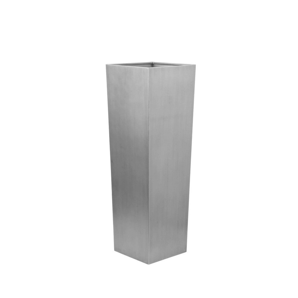 Zeny 48 Inch Tall Planter Vase with Hidden Insert, Tapered Barrel, Silver - BM316916