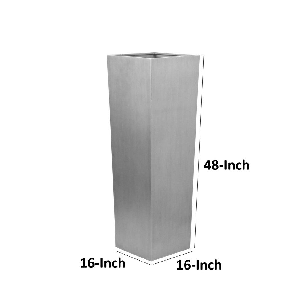 Zeny 48 Inch Tall Planter Vase with Hidden Insert, Tapered Barrel, Silver - BM316916