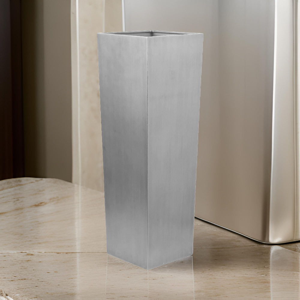 Zeny 48 Inch Tall Planter Vase with Hidden Insert, Tapered Barrel, Silver - BM316916