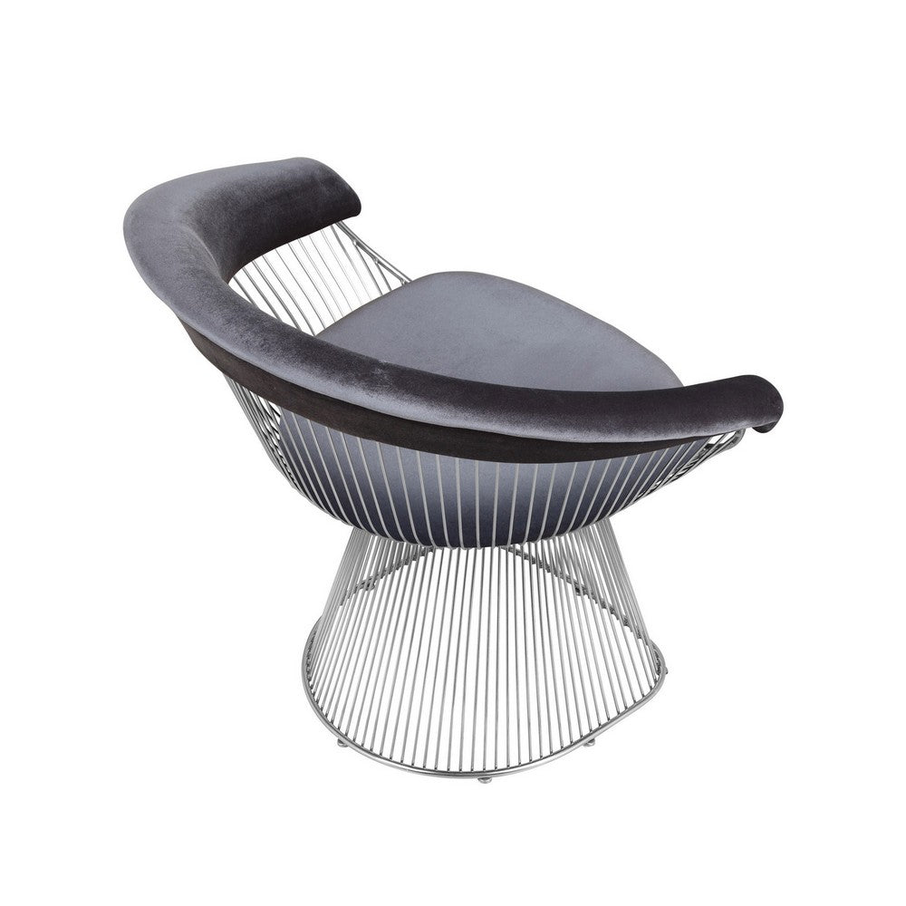 Mimi 27 Inch Accent Armchair, Plush Gray Velvet, Chrome Wire Cage Base - BM316917