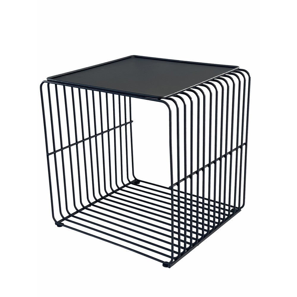 Reo 16 Inch Side End Table, Waterfall Black Metal Wire Frame - BM316920