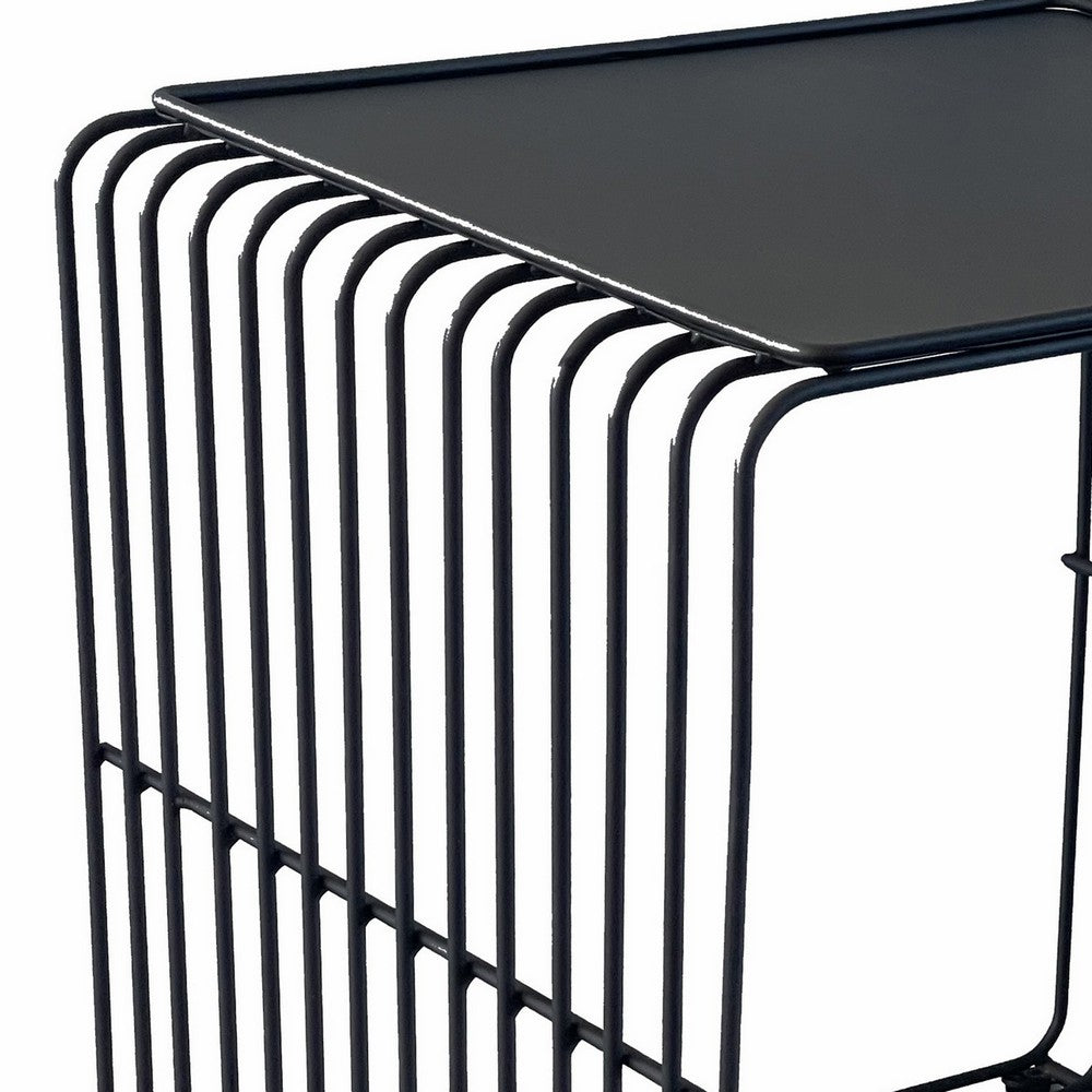 Reo 16 Inch Side End Table, Waterfall Black Metal Wire Frame - BM316920