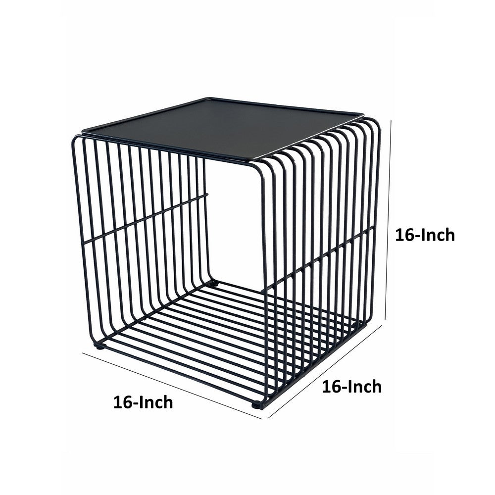 Reo 16 Inch Side End Table, Waterfall Black Metal Wire Frame - BM316920