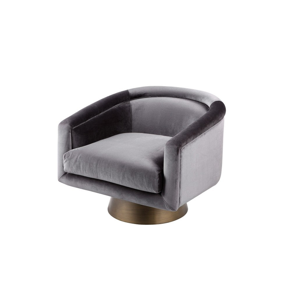 Rxa 33 Inch Swivel Lounge Chair, Barrel Back, Padded Gray Velvet Upholstery - BM316921