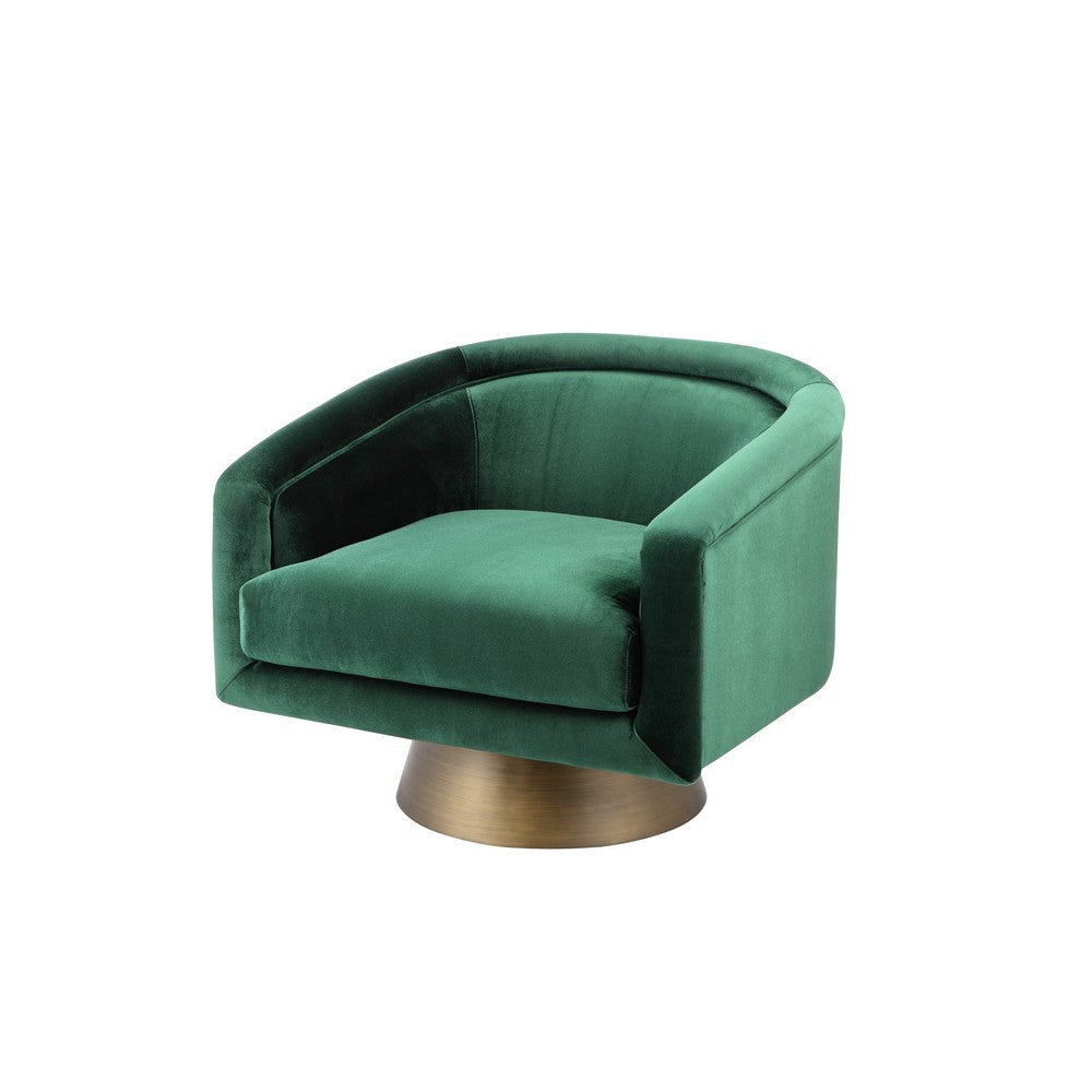 Rxa 33 Inch Swivel Lounge Chair, Barrel Back Padded Green Velvet Upholstery - BM316922