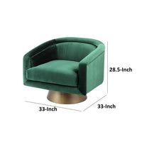 Rxa 33 Inch Swivel Lounge Chair, Barrel Back Padded Green Velvet Upholstery - BM316922