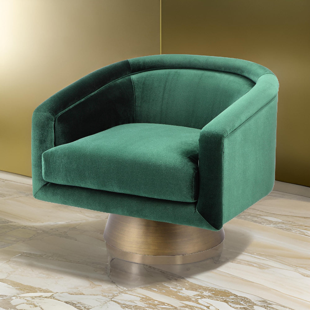 Rxa 33 Inch Swivel Lounge Chair, Barrel Back Padded Green Velvet Upholstery - BM316922