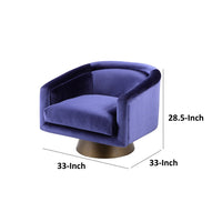 Rxa 33 Inch Swivel Lounge Chair, Barrel Back Padded Blue Velvet Upholstery - BM316923