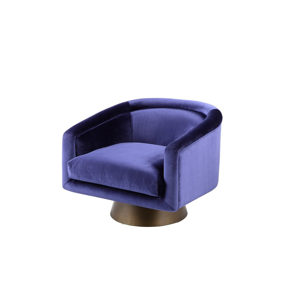 Rxa 33 Inch Swivel Lounge Chair, Barrel Back Padded Blue Velvet Upholstery - BM316923