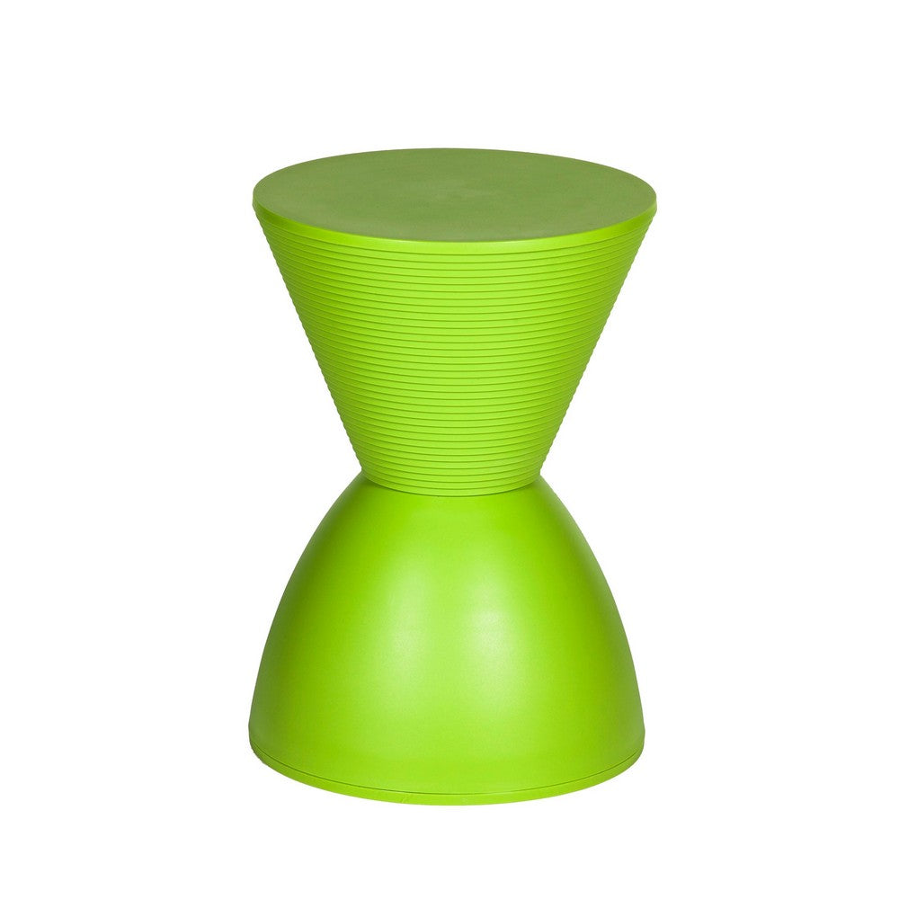 Hillary 17 Inch Patio Stool Table, Indoor Outdoor, Hourglass Design, Green - BM316928