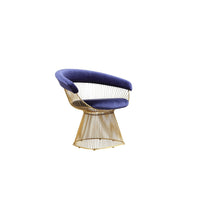 Mimi 27 Inch Accent Armchair, Navy Blue Velvet, Gold Steel Peacock Base - BM316936